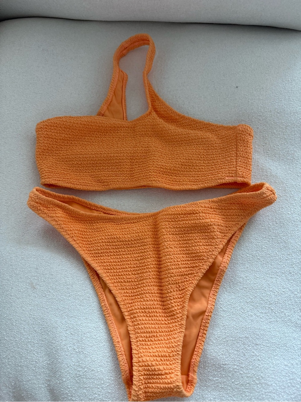 Kendall & Kylie Orange Textured One-Shoulder Bikini Set